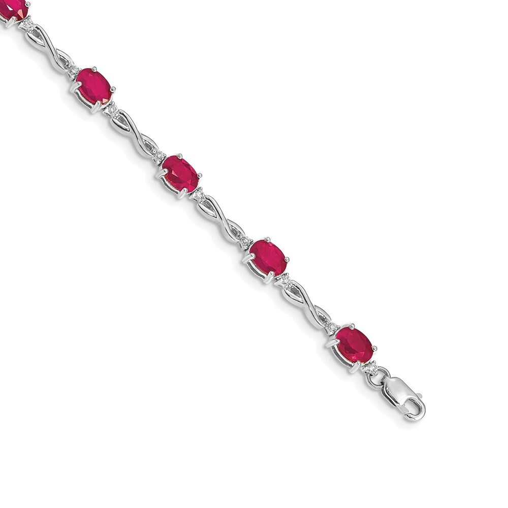 14k White Gold Diamond & Ruby Bracelet